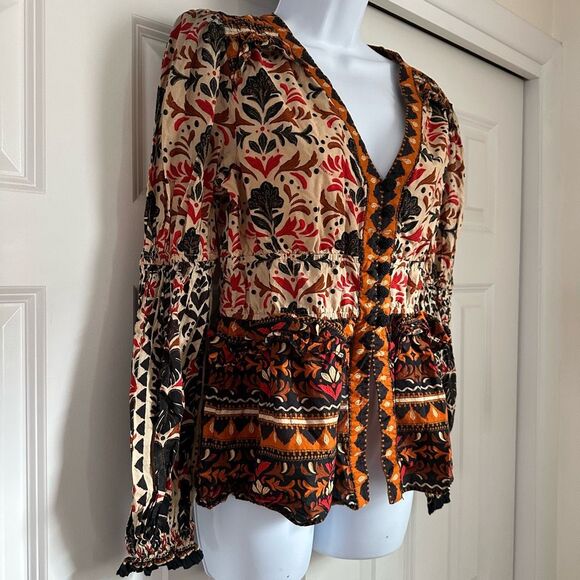 Farm Rio x Anthropologie Long-Sleeve V-Neck Printed Blouse - Picture 5 of 8